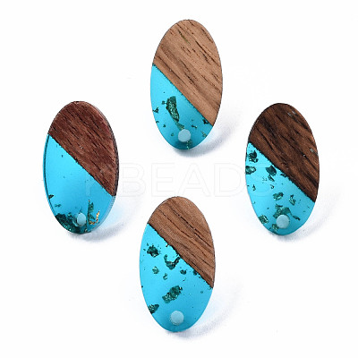 Transparent Resin & Walnut Wood Stud Earring Findings MAK-N032-005A-F01-1
