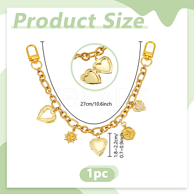 Brass Heart Locket Pendant with 304 Stainless Steel Sun Compass Pendant Oval Link Chain Bag Decorative Chains HJEW-PH02276-1