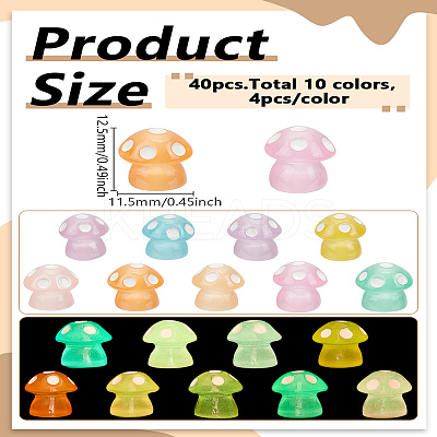 40Pcs 10 Colors Mushroom Luminous Resin Display Decorations RESI-LP0001-61-1