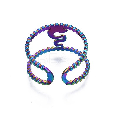 304 Stainless Steel Snake Cuff Ring RJEW-N038-088-1