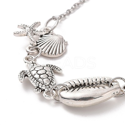 Shell & Starfish & Turtle Alloy Charm Bracelet for Women BJEW-JB09354-1