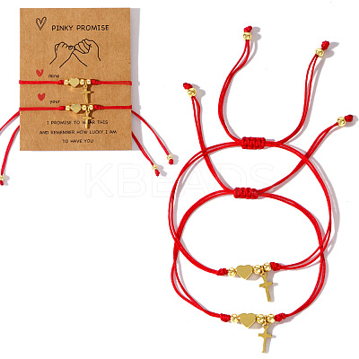 2Pcs Heart & Cross Brass Charm Couple Bracelets JE3828-2-1