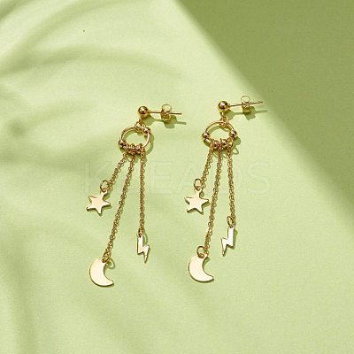 304 Stainless Steel Star & Moon & Lighting Bolt Dangle Stud Earrings EJEW-JE04908-1
