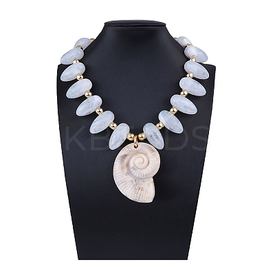 Summer Beach Resin Conch Shaped Pendant CCB Plastic Beaded Necklaces with Alloy End Chains LS-NJEW-D336-03B-G-1