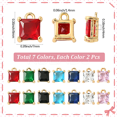 14Pcs 7 Colors Brass Micro Pave Cubic Zirconia Pendants KK-SC0006-65-1