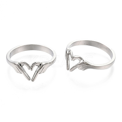 Non-Tarnish 304 Stainless Steel Hand Heart Cuff Rings LS-RJEW-N038-121P-1