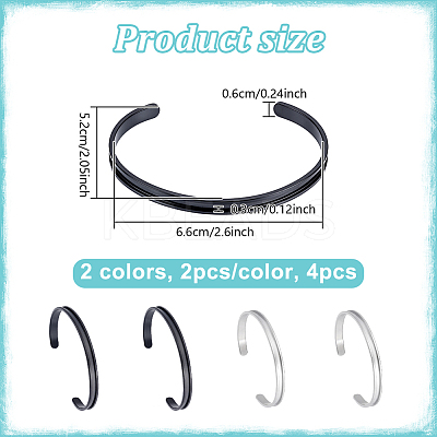 4Pcs 2 Colors C-Shaped 201 Stainless Steel Grooved Cuff Bangles STAS-UN0065-25B-1