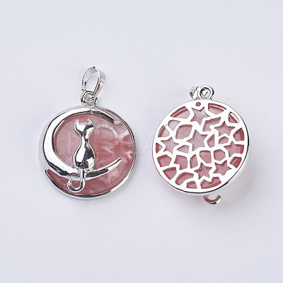 Fashion Natural & Synthetic Mixed Stone Kitten Pendants G-K234-D-1