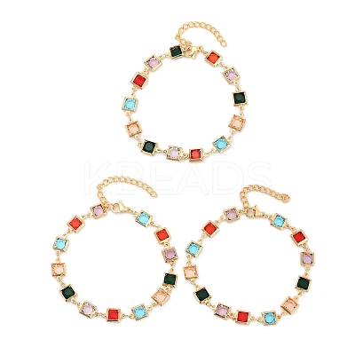 304 Stainless Steel Square Link Bracelets for Woman BJEW-S157-09G-1
