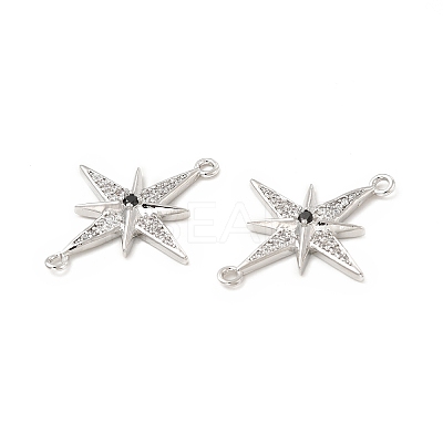 Brass Micro Pave Clear & Black Cubic Zirconia Connector Charms KK-E068-VB041-1