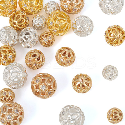 24Pcs Rack Plating Brass Pave Clear Cubic Zirconia Beads KK-TA0002-59-1