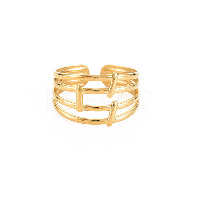 Ion Plating(IP) 304 Stainless Steel 4 Line Open Cuff Ring for Women RJEW-S405-158G-1