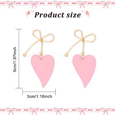5 Pairs 5 Colors  Alloy Bowknot with Heart Dangle Stud Earrings EJEW-AN0003-59-1