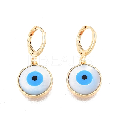 Shell & Synthetic Turquoise Evil Eye Dangle Leverback Earrings EJEW-N012-60-1