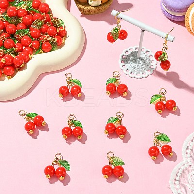 50Pcs Acrylic Cherry Pendants PALLOY-CJ00164-1
