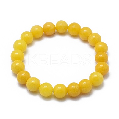 Natural Yellow Jade Bead Stretch Bracelets BJEW-K212-B-038-1