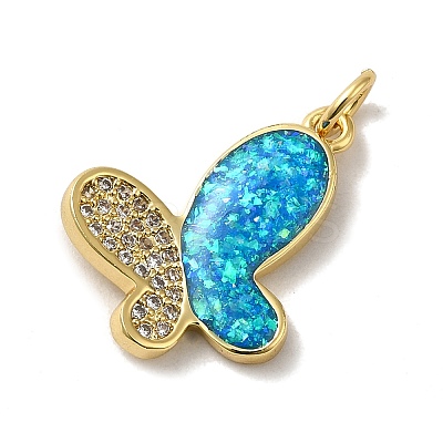 Rack Plating Brass Micro Pave Cubic Zirconia with Synthetic Opal Pendants KK-D088-07G-1