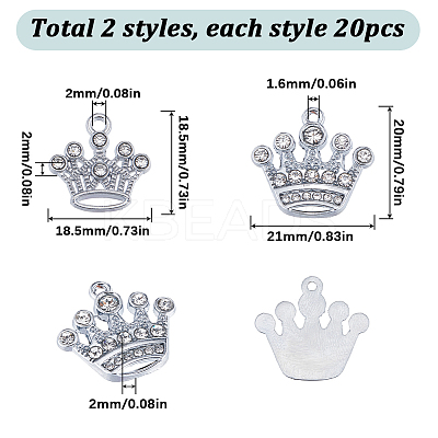 40Pcs 2 Style Zinc Alloy with Crystal Rhinestone Pendants FIND-SC0007-35-1