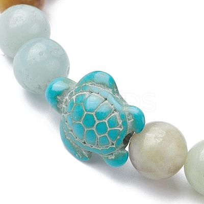 Natural Flower Amazonite & Synthetic Turquoise Turtle Beaded Stretch Bracelet BJEW-JB09699-01-1