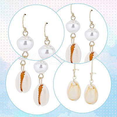 3 Pairs 3 Style Narural Shell Dangle Earrings EJEW-AN0001-70-1