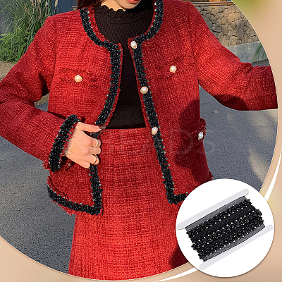 1.9 Yards Grenadine Mesh Lace Trim with Resin Beads and Rhinestone OCOR-FG0002-98A-1