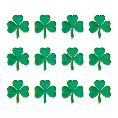 12Pcs Saint Patrick's Day Alloy Enamel Shamrock Brooch JEWB-FH0001-64A-1