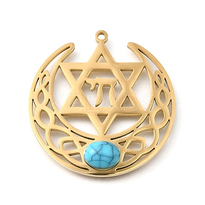 Synthetic Turquoise Star of David and Chai Symbol Pendants STAS-S178-08G-1