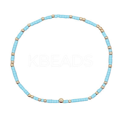 Minimalist Glass Seed Beads & Brass Beads Stretch Bracelets for Women BC0195-11-1