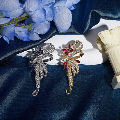 2Pcs 2 Colors Flower Alloy Rhinestone Scarf Buckle Clips for Women JEWB-FH0001-52-1