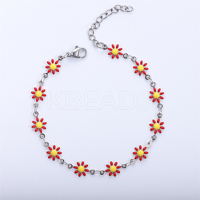 Daisy Alloy Enamel Link Chain Bracelets for Women FS-WGBA8A6-06-1