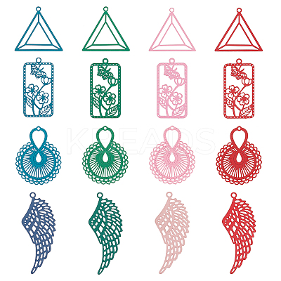 64Pcs 16 Style 430 Stainless Steel Filigree Pendants STAS-BC0003-75-1