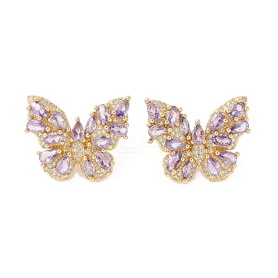 Rack Plating Brass with Cubic Zirconia Stud Earrings for Women EJEW-G394-06G-01-1