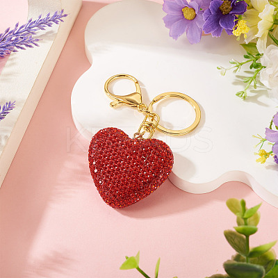 Handmade Polymer Clay Rhinestone Heart Keychains KEYC-TAC00068-01-1