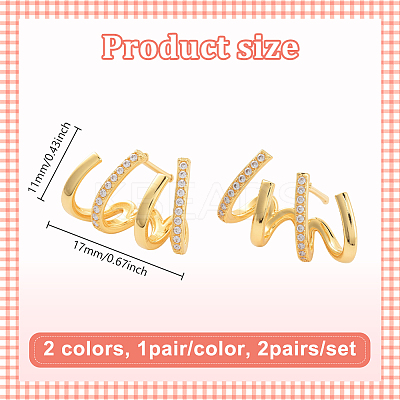 2Pairs 2 Colors Rack Plating Claw Brass Clip-on Earrings EJEW-GO0001-08-1