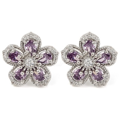 Cubic Zirconia Flower Stud Earrings EJEW-I304-16P-03-1
