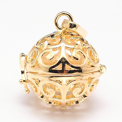 Rack Plating Brass Hollow Round Cage Pendants KK-M181-13G-1