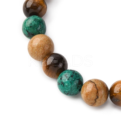 12 Constellations Natural Tiger Eye & Picture Jasper & Agate & Black Onyx Round Beaded Stretch Bracelets for Men Women WGB9E7C-09-1