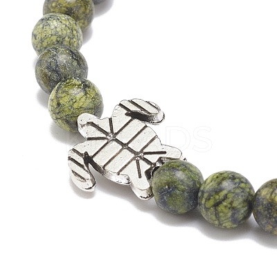 Gemstone Round & Alloy Sea Turtle Beaded Stretch Bracelet for Women BJEW-JB08579-1