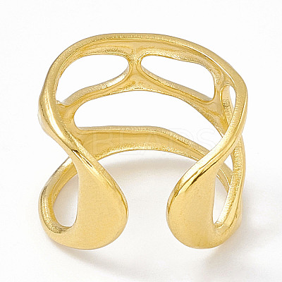 Ion Plating(IP) 304 Stainless Steel Wide Hollow Open Cuff Ring for Women RJEW-G275-02G-1