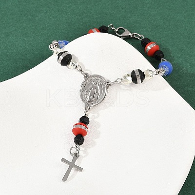 201 Stainless Steel Cross Charm Bracelets BJEW-B143-02P-1