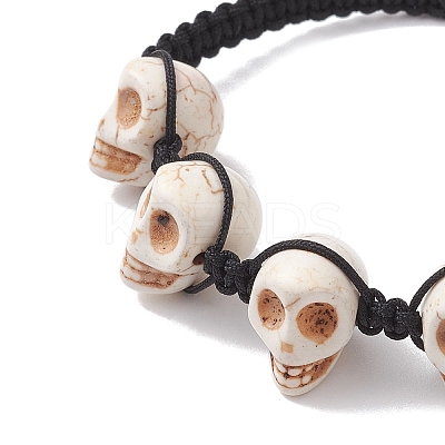 Halloween Synthetic Turquoise Skull Braided Bead Anklets for Women Men AJEW-AN00712-1