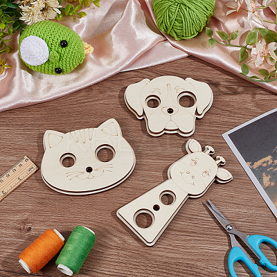 3Pcs Wooden Animal Themed Safety Eye Clamps AJEW-WH0348-492-1