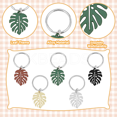 4 Sets Monstera Leaf Alloy Pendant Keychain KEYC-FH0001-40-1