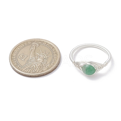 Horse Eye Natural Green Aventurine & Amethyst & Rose Quartz Finger Rings RJEW-JR00843-02-1