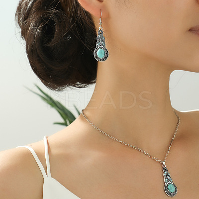 Bohemian Style Alloy & Synthetic Turquoise Pendant Necklaces & Dangle Earrings Sets WG2E1B4-06-1