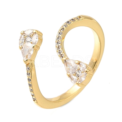 Teardrop Rack Plating Brass Micro Pave Cubic Zirconia Open Cuff Rings for Women RJEW-M022-33G-1