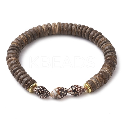 Natural Coconut Rondelle Beaded Stretch Bracelets BJEW-JB10250-01-1