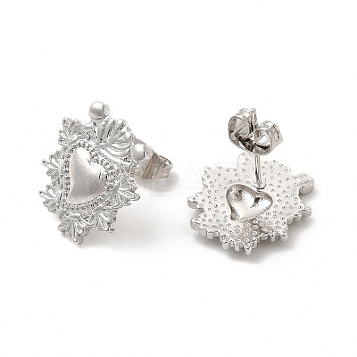 Rack Plating Brass Heart with Leaf Stud Earrings for Women EJEW-I283-01P-1