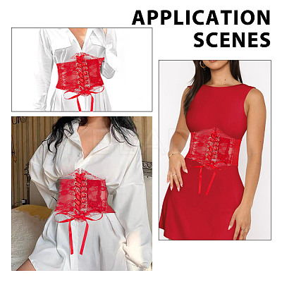 PVC Lace Up Elastic Corset Belts with Polyester Ribbon for Women AJEW-WH0678-79A-1