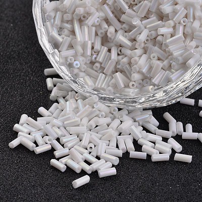 Tube Opaque Colours Rainbow Plated Round Hole Glass Bugle Beads SEED-I001-401-1